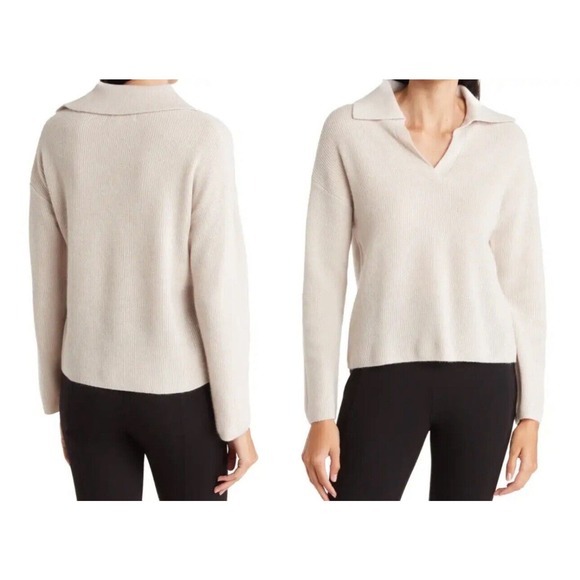 Magaschoni Ribbed Cashmere V-Neck Polo Sweater Pullover